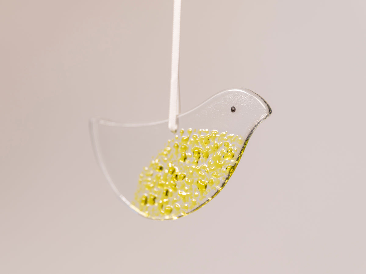 Handmade Glass Bird Ornament, Sunshine Yellow
