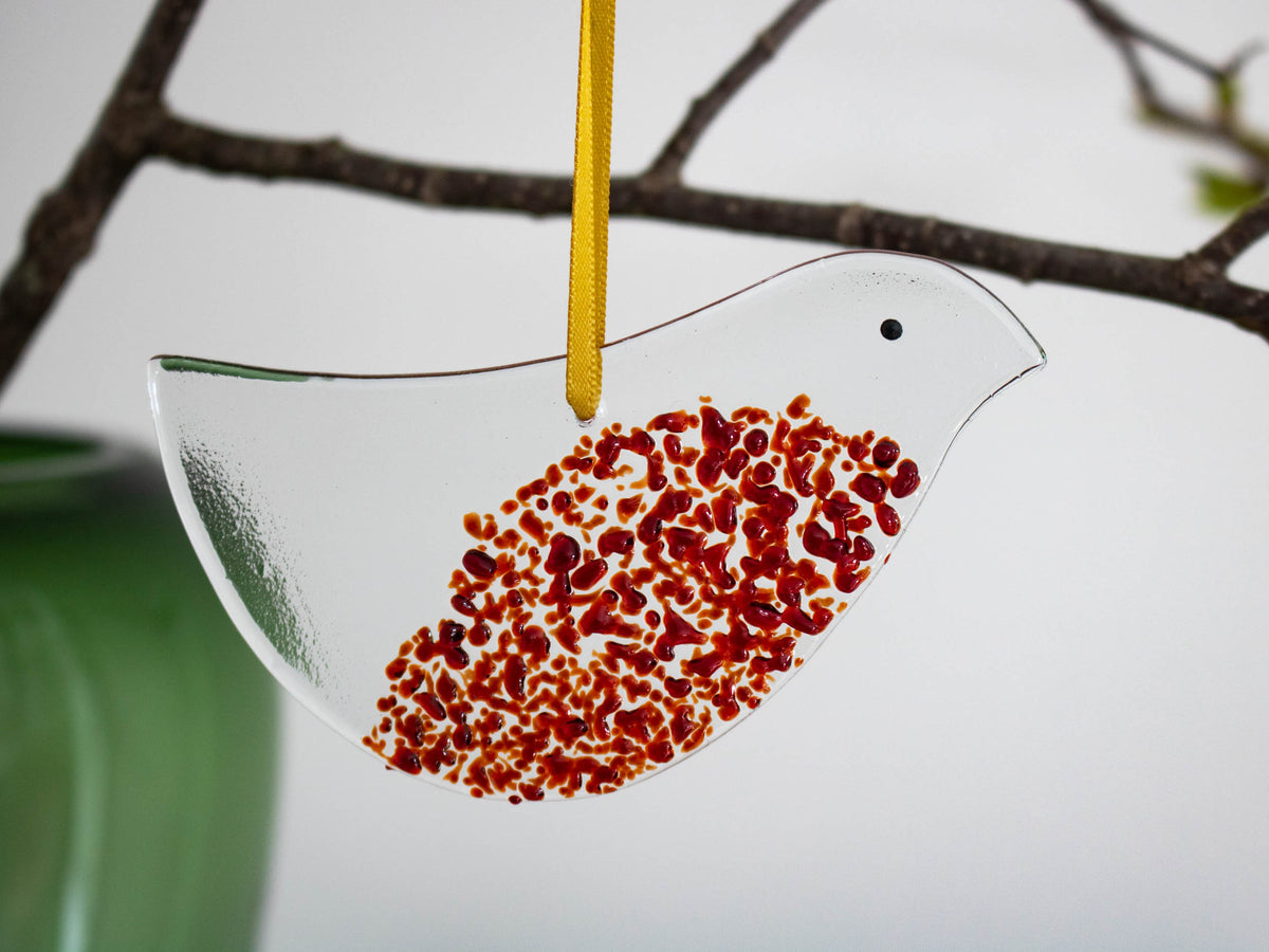 Handmade Glass Bird Ornament, Red