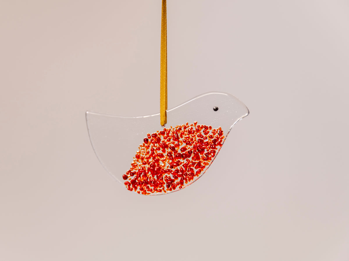 Handmade Glass Bird Ornament, Red