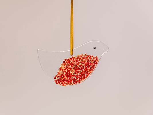 Handmade Glass Bird Ornament, Red