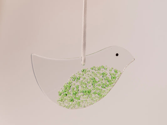 Handmade Glass Bird Ornament, Green