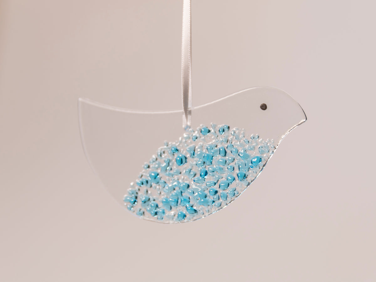 Handmade Glass Bird Ornament, Blue