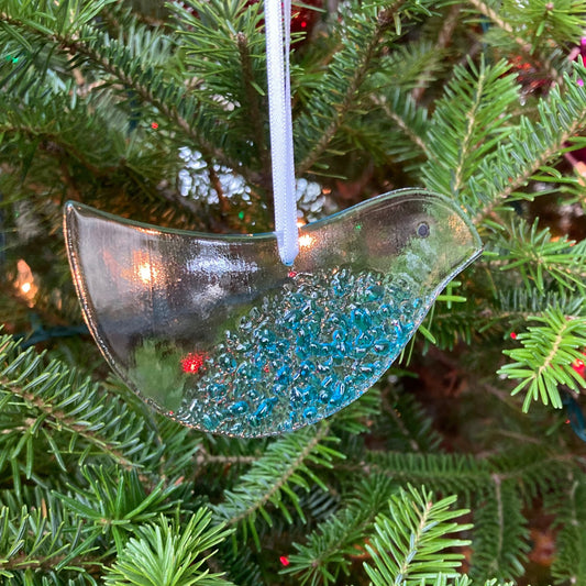 Handmade Glass Bird Ornament, Blue